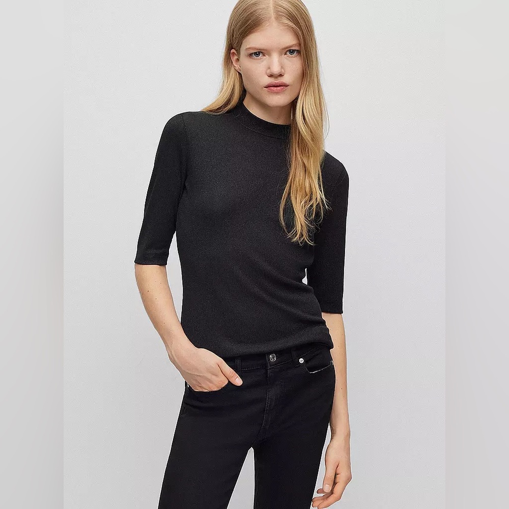 RARE! HUGO Classic Black Lurex Half Sleeve Top